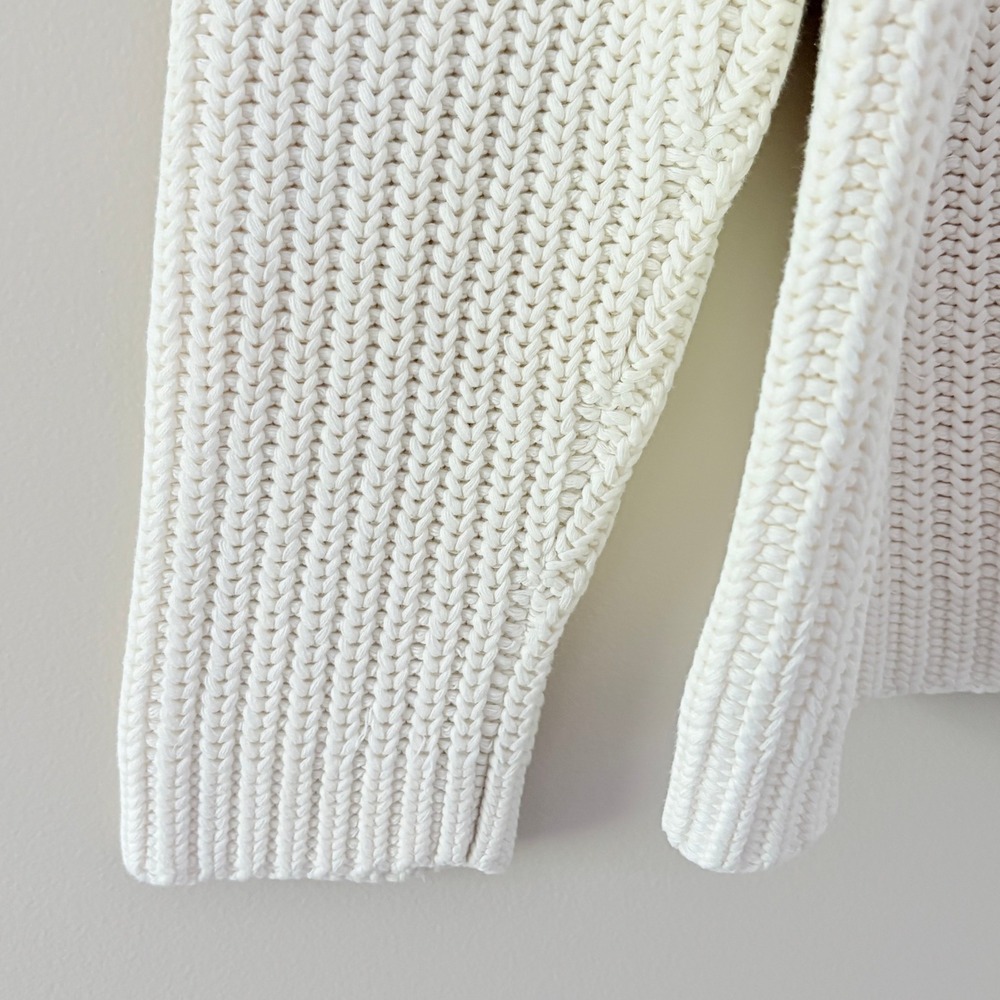 J. Crew Sweater Crew Neck Large Ivory Shaker Stitch Cotton Chunky Knit Raglan - Picture 7 of 12